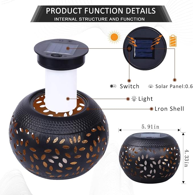 Solar Table Lights Outdoor Waterproof Flickering Flame Solar Lantern | Solar Lantern Decorative Metal Desktop Lamp for Gifts for Women Outside Garden Yard Patio & Indoor Tabletop Decor