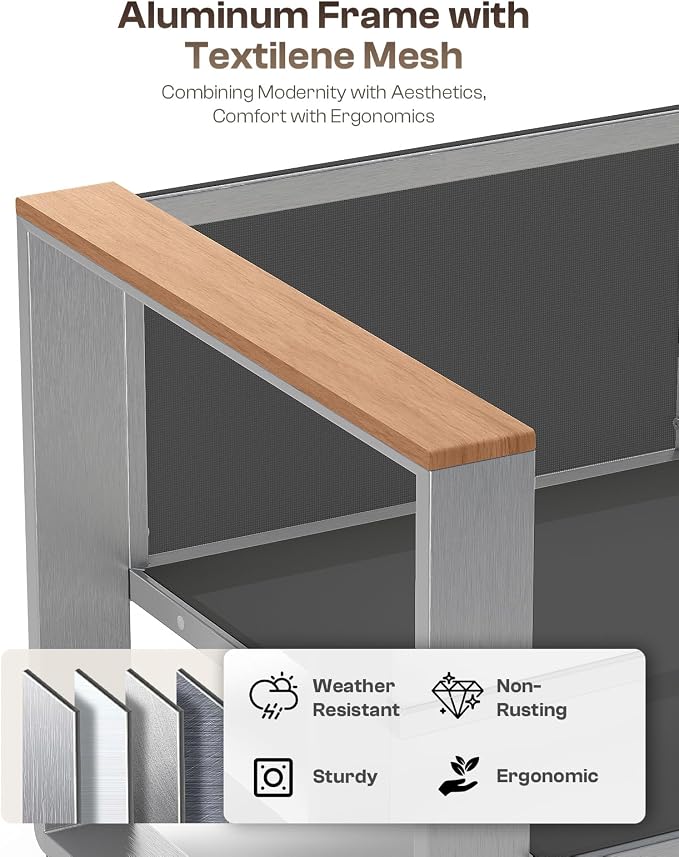 Outdoor Aluminum Loveseat, Modern Patio Patio Furniture with Wide Seat and Thick Cushions, All-Weather Oversized Couch for Deck, Porch