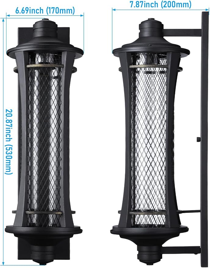 LEONLITE Large 21 Inch Outdoor Wall Lights, Classical Style Wall Lantern, Max 60W E26 Base, Vintage Grid Exterior Light Fixtures Wall Mount, Porch Light, Wall Sconce for Patio Garage, Black