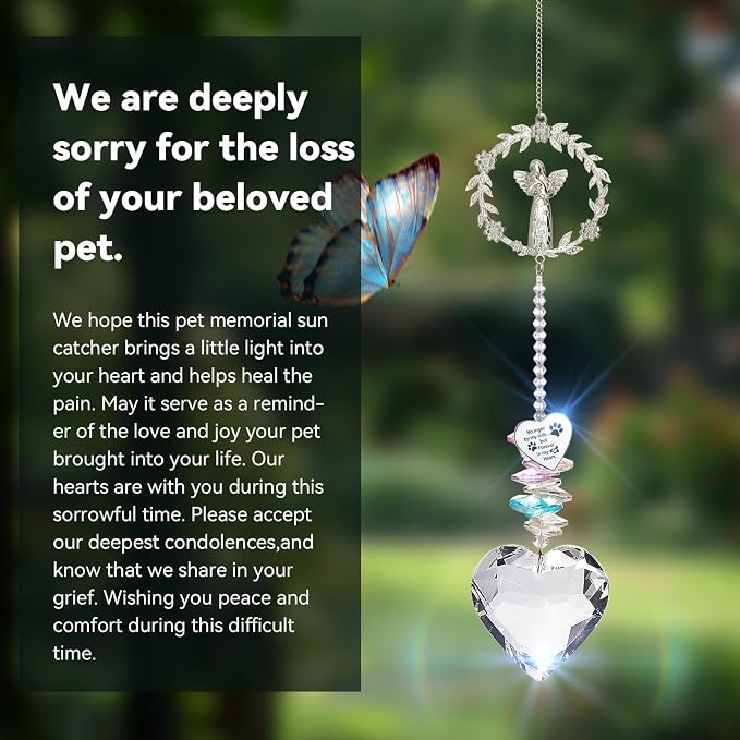 Dog Memorial Gifts, Dog Sympathy, Angel Carrying Dog Reminder Suncatcher | Loss of Dog Sympathy Gifts, Pet Remembrance Crystal Suncatcher