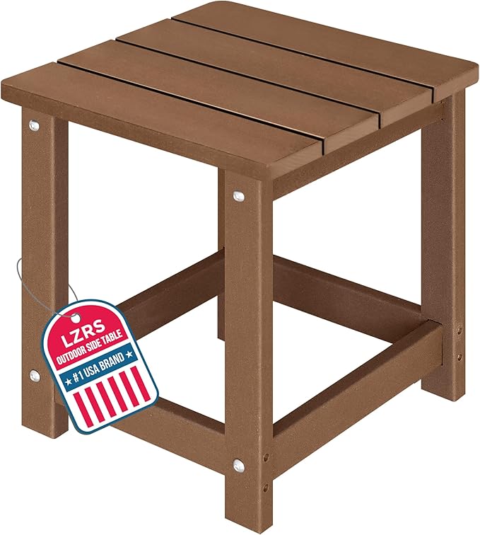 LZRS Patio End Table, Heavy Duty HDPE Outdoor Coffee Table with Wood Texture, Weatherproof Composite Table for Adirondack Chairs, Deck, Pool, Indoor/Outdoor, No Peeling or Cracking(Brown)