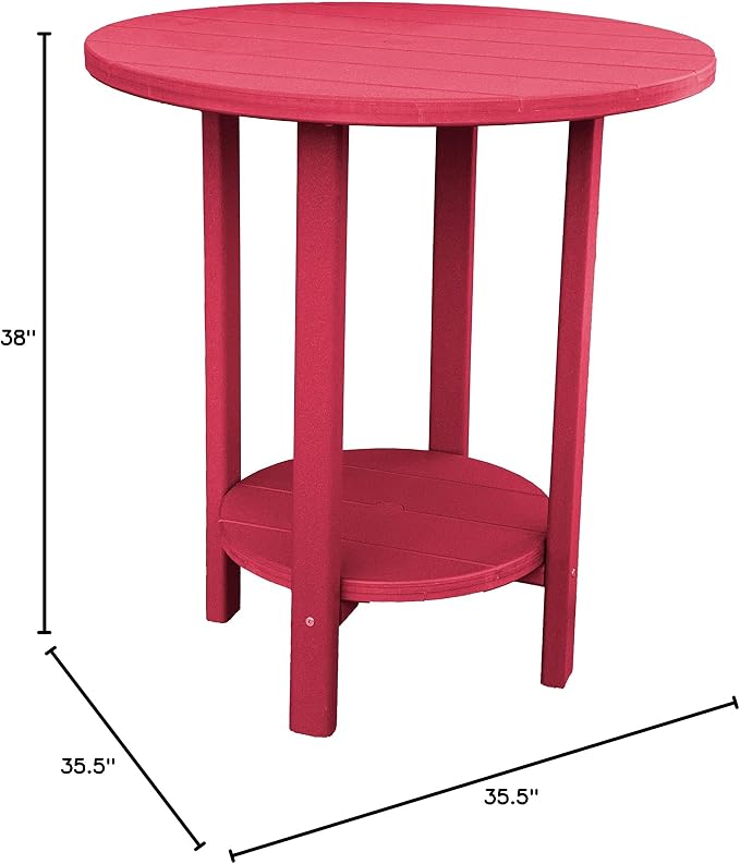 Phat Tommy Round Bar Height Patio Table - Outdoor Bar Table - Balcony Height Patio Furniture for Your Deck - Poly Outdoor Furniture, Cranberry Red