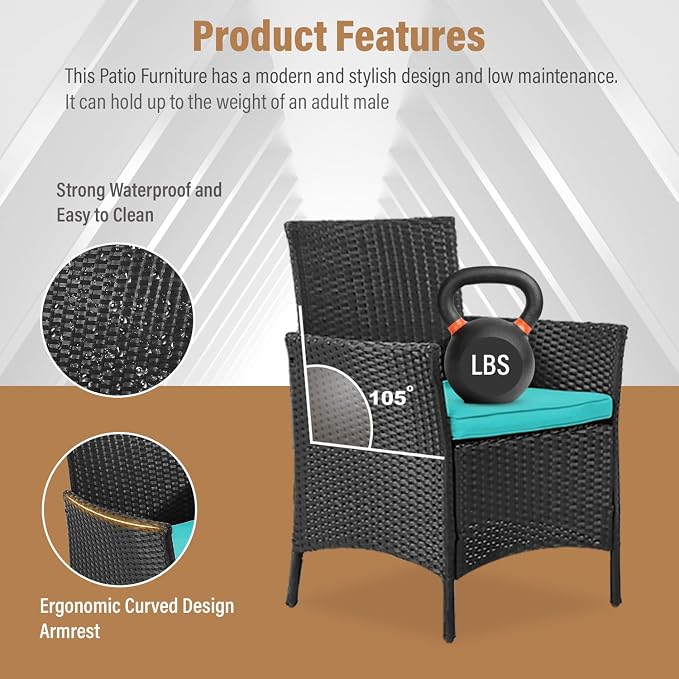 NChanmar Patio Furniture Set, 4 Pieces Outdoor Furniture Rattan Chair, Patio Table and Chairs Set, Wicker Sofa for Yard,Pool and Backyard, Blue