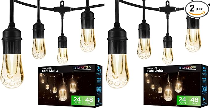 Enbrighten LED Outdoor StringLights SoftWarmWhite PatioLights with UltraDurable Shatterproof and Waterproof Acrylic Bulbs for Balcony,Backyard,Porch,Gazebo,Deck,Party and Market,35631,48ft(Pack of 2)