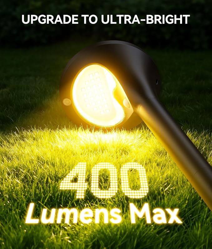 400LM Solar Pathway Lights Outdoor with Motion Sensor, 4 Pack | 3 Modes Security Solar Yard Lights, Larger Glass Panel, Waterproof Path Lights for Walkways, Garden, Patios, Driveways, Black