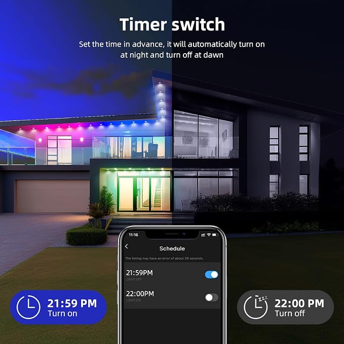 Permanent Outdoor Lights, 50ft Smart RGB Outdoor Light, 36 LED Eaves Lights with 54 Scene Mode, IP67 Waterproof for Halloween, Christmas, New Year, Holidays, Daily Lighting, APP Voice Remote Control