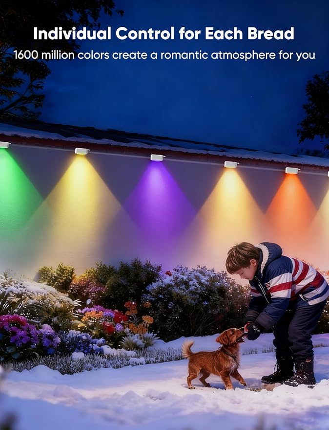 RGBW Permanent Outdoor Lights 300ft, 40ML, with 216 LED Bulbs, White | IP67 Waterproof, 111 Scene Modes, 2700K Warm White, Music Sync, Individual Control, Eave Lights Compatible with Alexa