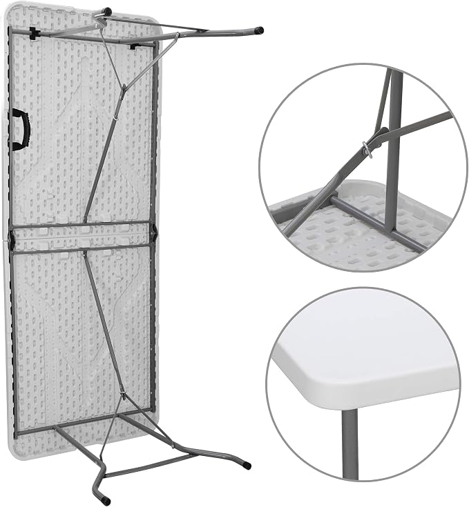 Folding Event Table, Heavy Duty Picnic Table Indoor Outdoor Camping, 6FT Portable w Handle Lock for Banquet, White