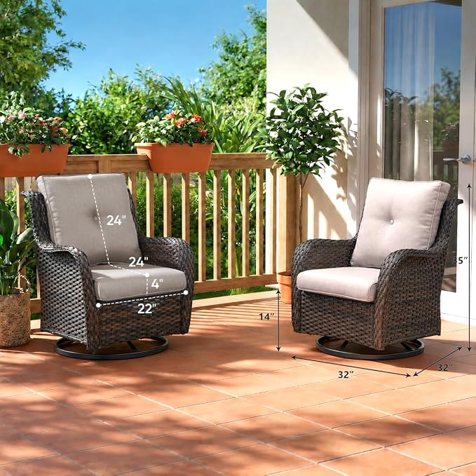 Rilyson Wicker Rocking Chair Swivel Chairs - 2 Piece Rocker Patio Chairs Set Rattan Rocking Chair for Outdoor Porch Deck Garden Backyard (Brown/Beige)