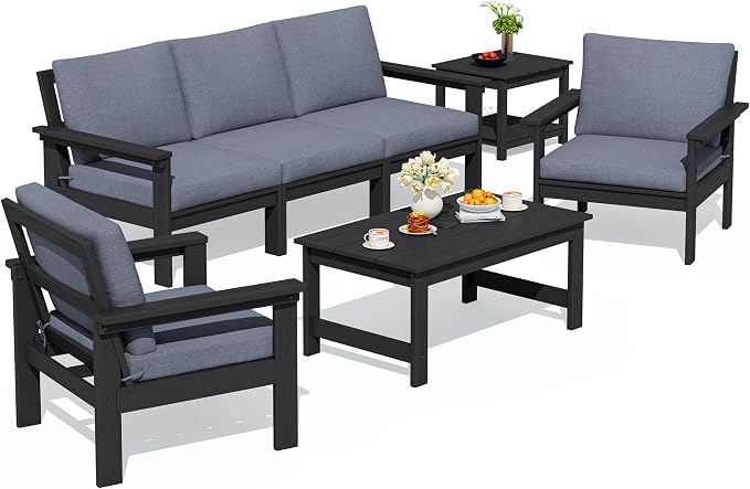 SERWALL HDPE Outdoor Patio Furniture Set | with Coffee Table & Side Table