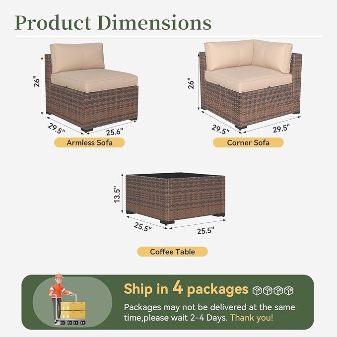 14 Piece Wicker Rattan Patio Furniture Set with Outdoor Sectional Sofa, Modular Conversation Seating, Coffee Table and Thick Cushions, PE Wicker Lounge Set for Deck, Garden, Backyard, Porch or Poolsid