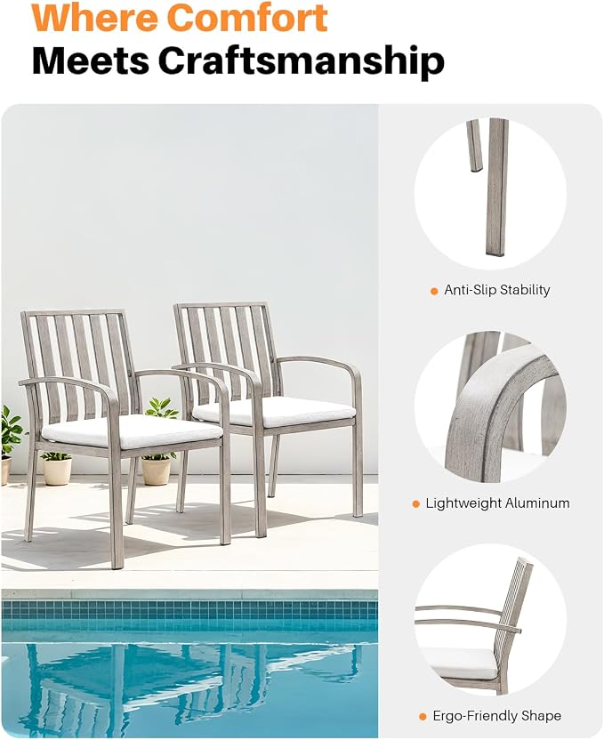 Never-Rust Patio Dining Chairs Set of 4, Aluminum Outdoor Dining Chairs with Polyester Seat Cushions, Deep Seating Outdoor Chairs for Table, Sturdy Patio Furniture Set for Deck, Garden, Pool