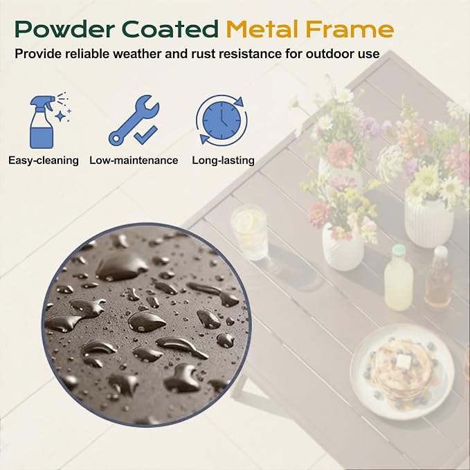 Aoodor Patio Dining Table for 4, 38'' Square Metal Outdoor Patio Table with Umbrella Hole, Outdoor Dining Table for Deck, Yard, Poolside, Porch