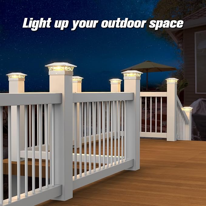 JOFIOS Solar Post Cap Lights Outdoor 6pack, White Deck Fence Post Lights Solar Powered with 16LEDS 2 Lighting Modes, 4x4/5x5/6x6 Waterproof Fence Post Lights for Garden Patio Porch Backyard