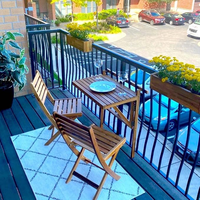 Patio Wise Outdoor Folding Balcony Table, Foldable Acacia Wood Deck Bar, Portable Apartment, Balcony, Railing, & Porch Furniture, 27-Inches W x 15 3/4-Inches D x 31.97-Inches H, Teak
