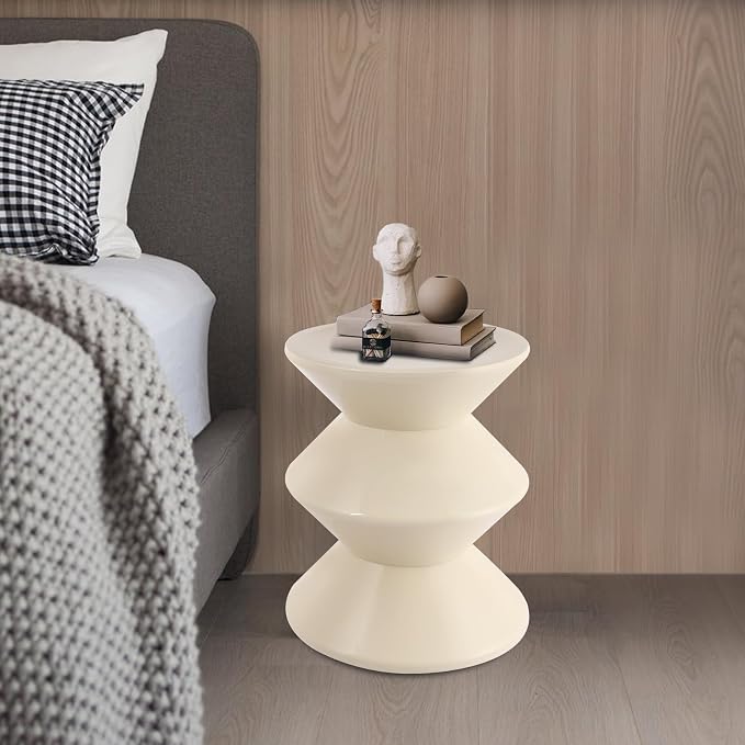 Funky Side Table Trendy Side Table Funky Sofa Stool Small Night Stand for Couch Sofa, White Outdoor Side Tables Boho Decor End Table for Coffee Patio (White)