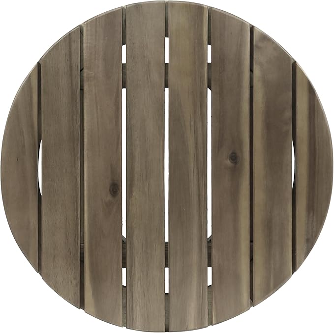 Round Patio Side Table Acacia Wood End Table with Slat Panel Design Rustic Outdoor Accent Table for Garden Backyard Pool Deck Living Room Weather Resistant Easy Maintenance, Gray