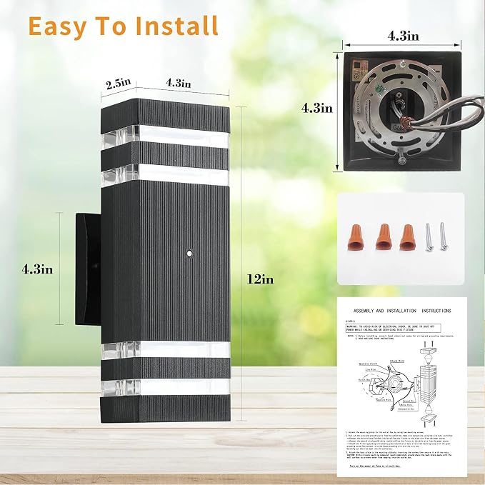 6 Pack Dusk to Dawn Outdoor Lighting, Modern Black Exterior Light Fixtures 2-Layer Up and Down Outside Wall Lights IP65 Waterproof Outdoor Sconces Lighting for Porch Garage, 3000K