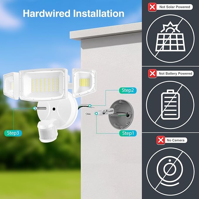 iMaihom 50W Motion Sensor Outdoor Lights, 5000LM Hardwired Motion Sensor Flood Light, Dusk to Dawn Outdoor Lighting, 6500K LED Security Light, IP65 Waterproof Motion Detector Lights for Outside, White