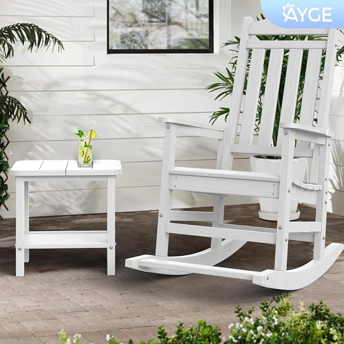 Ayge 17.7" Double Outdoor Side Table, Rectangular HDPE Adirondack End Table for Patio, Lawn, Pool, Garden, Backyard，White