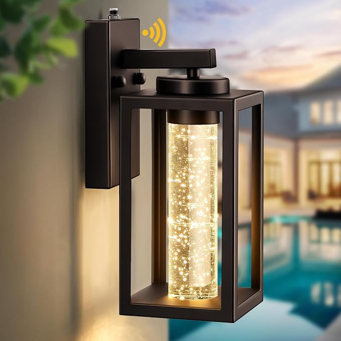 VIANIS Outdoor Wall Sconce Lantern, Farmhouse Oil-Rubbed Bronze Dusk to Dawn Exterior Garage Light Fixtures Wall Mount, Anti-Rust Built-in LED Porch Lights for House, Waterproof Outside Patio Lights