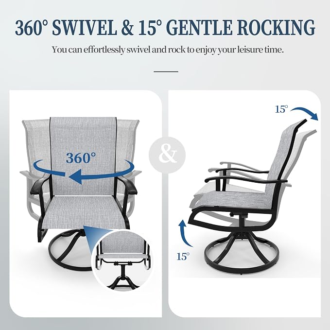 PIZZELLO 9 Piece Patio Dining Set with 8 Outdoor Swivel Dining Chairs and 83" Rectangular Dining Table, All Weather Textilene Patio Chair and Metal Table for Deck Lawn Garden