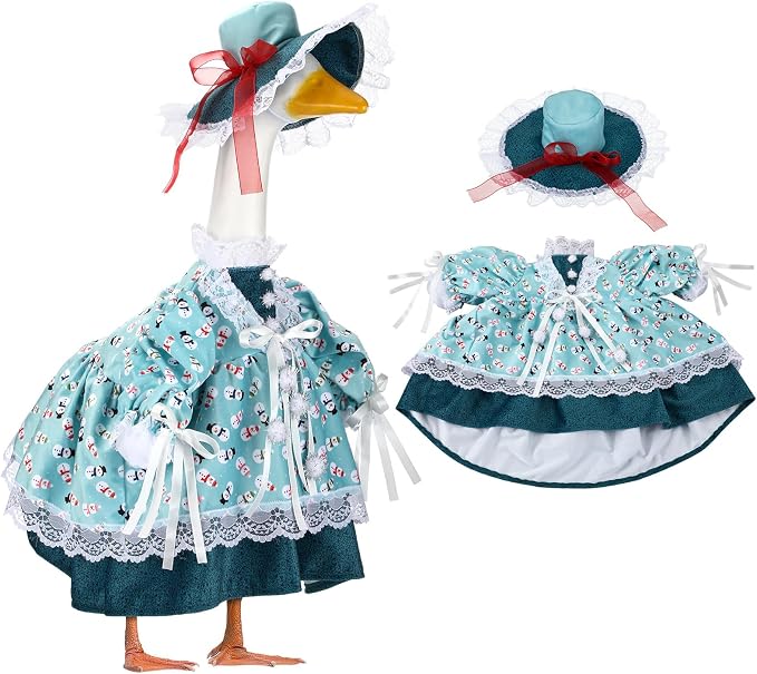 Suzile Snowman Porch Goose Outfit Winter Goose Clothes for 23" High Cement or Plastic Geese Costume for Yard Lawn Outdoor Garden Patio Statue Duck Dresses Xmas Holiday Wonderland Decor