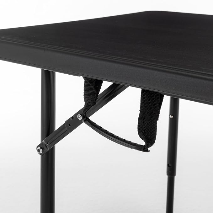 BTEXPERT Set of 2, Fold-in-Half Folding Utility Table 4Feet Lightweight Height Adjustable Portable Carrying Handle Indoor Outdoor Picnic Camping Office Home Party Easy to Clean Store Care Black
