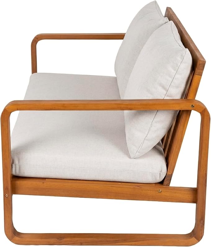 Christopher Knight Home Myra Acacia Wood 4 Piece Outdoor Patio Furniture Set, Wooden Patio Conversation Set with Loveseat Club Chairs & Coffee Table, 4-Seater Patio Sofa Chair and Table Set,Teak+Beige