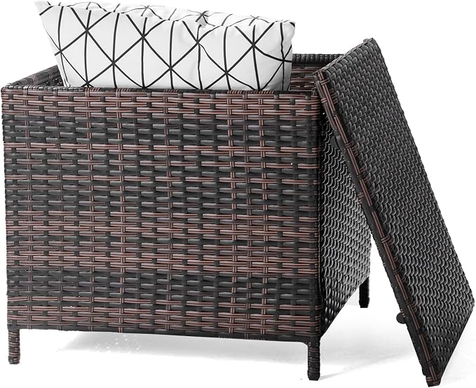 Patio Rattan End Table Square Container Outdoor PE Wicker Side Table with Storage for Furniture Covers Toys and Gardening Tools,Brown