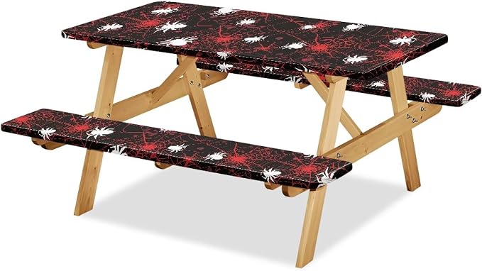 Spider Picnic Table Cover with Bench Covers Rectangle Halloween Fitted Picnic Table Cover with Bench Covers Washable Table Cover Outdoor Patio Camping Essentials 72x30 Inches