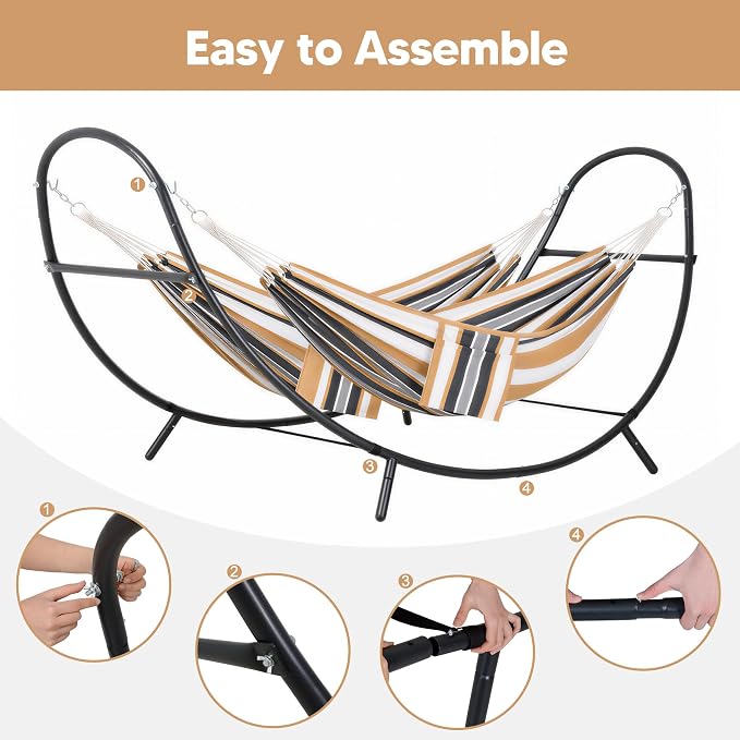 SUNCREAT Hammocks for Outside with Stand, Porch Hammock and Stand, 475 lbs Capacity, Patent Pending, Coffee