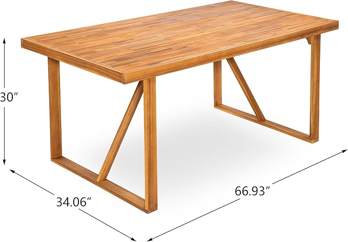 7-Piece Outdoor Acacia Wood Dining Set, 66.9" Rectangular Wooden Table and 6 Armchairs, Solid Wood Patio Furniture Group for Backyard, Garden, Deck and Poolside, Weather Resistant