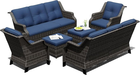 Outdoor Patio Furniture Set, 6 Piece Wicker Patio Furniture with Thick Cushions, Curved Armrest, Deep Seating, Rattan Outdoor Chairs for Porch, Deck, Balcony