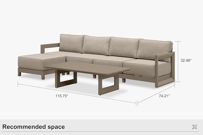 PURPLE LEAF Patio Furniture Set L-Shaped Outdoor Couch with 9.6" Thick Cushion and Soft Pillows 6 Piece Outdoor Sectional Sofas with Table Modern Outdoor Conversation Sets for Yard Porch Deck, Khaki