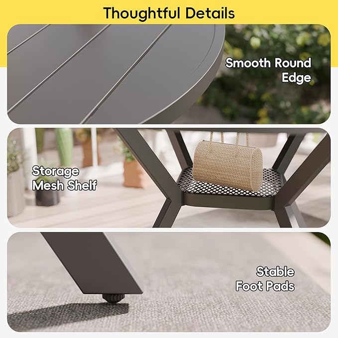 Betterhood 42” Outdoor Patio Table, Metal Patio Dining Table for All Weather, Round Outdoor Coffee Table, Patio Table with Adjustable Umbrella Hole or Garden, Backyard and Porch