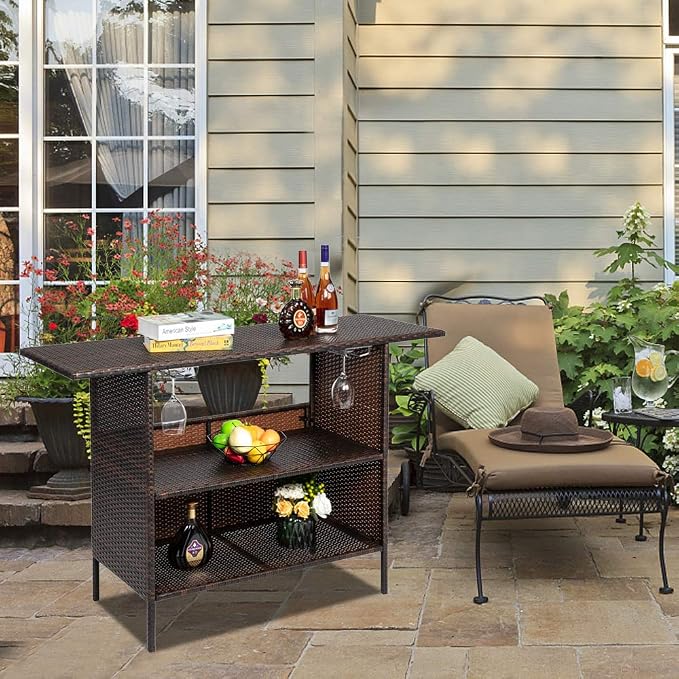 Modern bar and pub table set Bar Table for Pub, Kitchen Dining Coffee Table Table Bar Height Cocktail Table Tall Table for Kitchen Bistro Cafe Patio Outdoors Kitchen Cart with Wine Rack Glasses Holder