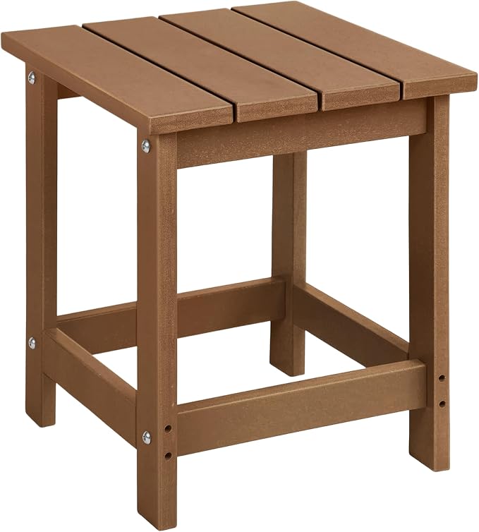 LZRS Adirondack Outdoor Side Table – Durable Weather-Resistant HDPE Patio End Table for Porch, Deck, Pool, Garden,Sturdy and Easy Assembly, Brown