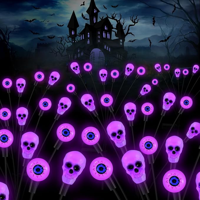 FENSAN Solar Lights Outdoor,Halloween Decorations Outdoor, Scary Eyeball Lights,4PACKS 32LED,IP65 Waterproof,Halloween Decor for Garden/Yard/Patio/Lawn/Pathway(Purple)