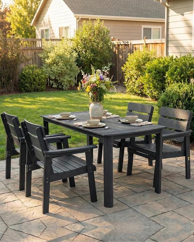 Outdoor Patio Dining Chair Set of 2, All-Weather Patio Chairs with Armrests, Ergonomic Design, Ideal for Garden, Poolside, Backyard, Deck, Black