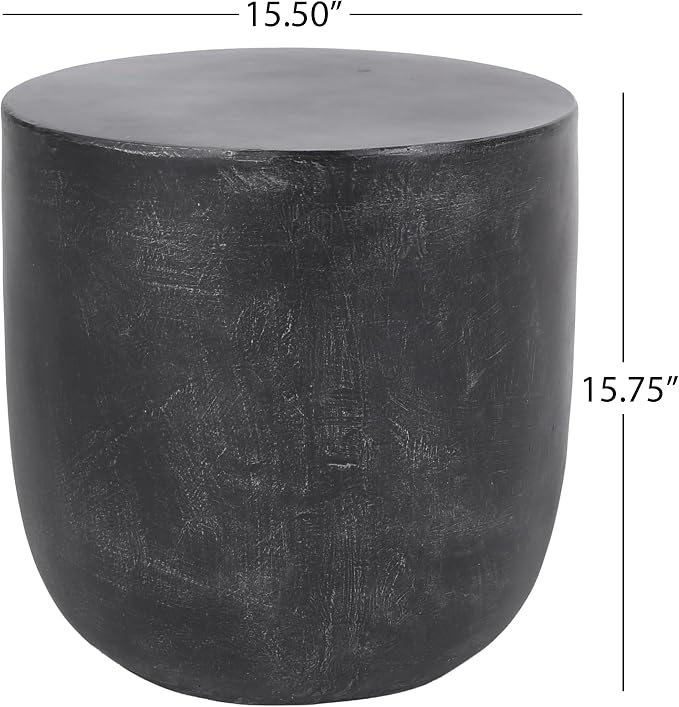 WILLIAMSPACE ø15.5 Concrete Side Table Black End Table for Outdoor, Modern Retro Small Drum Coffee Table, Durable End Table for Living Room, No Assembly, Magnesium Oxide, Matte Black