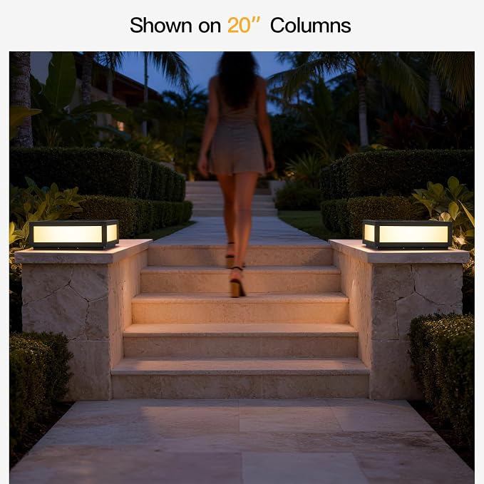 MVBT Large Solar Post Lights, 16" Square Pillar Light, Outdoor Column Light | 3000K LED Post Lamp, Solar Power Modern Column Lighting, Dusk to Dawn Exterior Gate Post Light for Driveway Entry Patio Posts