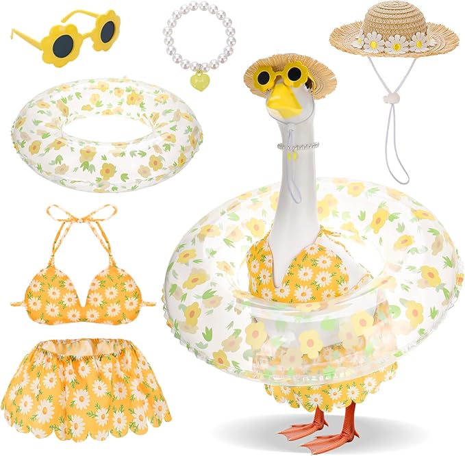 Porch Goose Outfit Summer Hawaiian Fishing Porch Goose Outfit Clothes Costume for 23 In Statue Garden Yard Decor