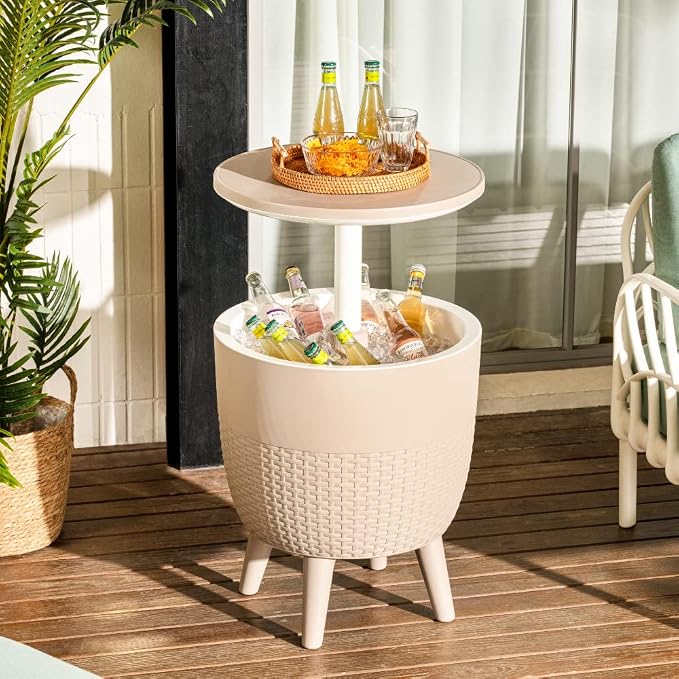 Lagoon Cancún Outdoor Cooler Bar/Cocktail/Coffee 3-in-1 Patio Table (Brown)