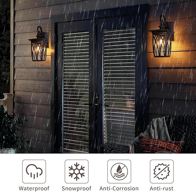 Dusk to Dawn Outdoor Wall Light Fixtures,18'' Outdoor Porch Sconces Lighting , Waterproof Wall Lanterns with E26 Sockets & Water Ripple Glass, Modern Oil Rubbed Bronze Outside Lights for Patio, Garage