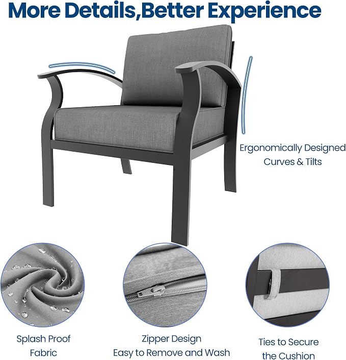 Aluminum Outdoor Patio Furniture Set,6 Pieces 7 Seats Patio Conversation Sets,Metal Patio Sectional Furniture Set with 5.1" Thickened Cushions,Swivel Rocking Chairs Set,Grey