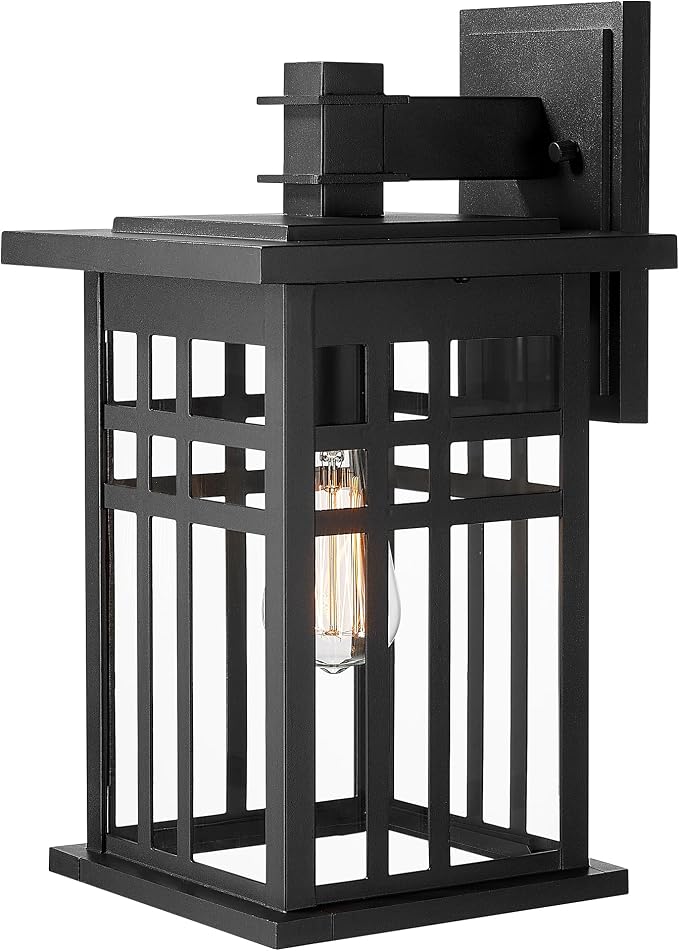 zeyu Farmhouse Outdoor Wall Light Fixture, 16 Inch Exterior Wall Sconce Lighting for Patio House, Die-Cast Aluminum with Clear Glass, Black Finish, 20068B-L BK