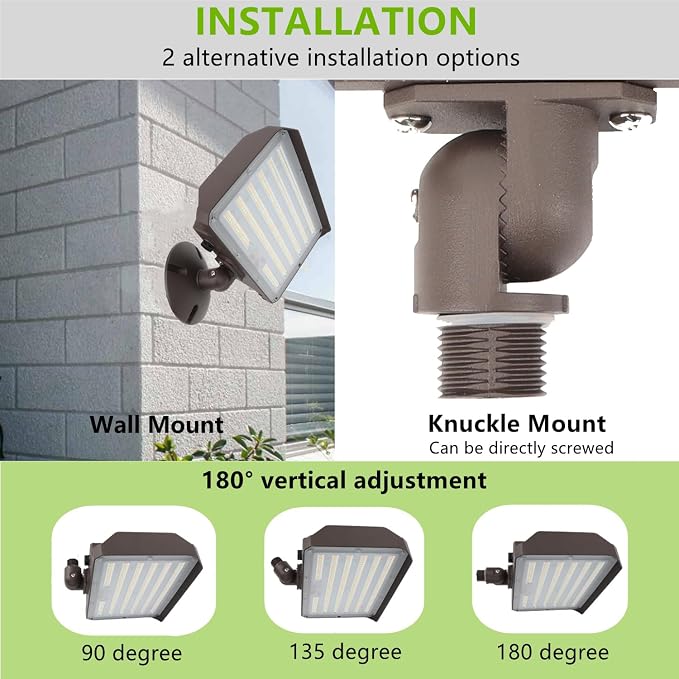 Dusk to Dawn 150W Outdoor LED Flood Light with 1/2" Knuckle Mount (Plate Included), 5000K 21000LM 100-277V, ETL Waterproof LED Security Flood Lighting for Sign/Flagpole/Tree/Yards/Advertising Boards
