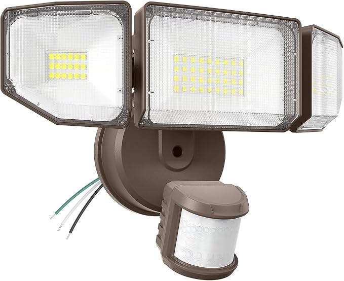 85W LED Security Lights Motion Sensor Light Outdoor, 8500LM Dusk to Dawn, IP65 Waterproof, 6500K, 3 Head Motion Detected Flood Light, Floodlight for Outside, Garage, Yard, Porch (Brown)