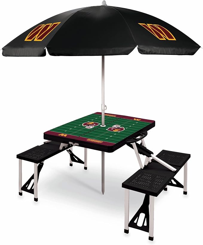 PICNIC TIME NFL Picnic Table Portable Folding Table with Seats and Umbrella